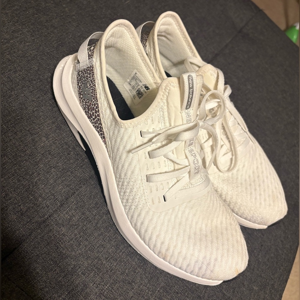 New Balance White and Leopard Sneakers